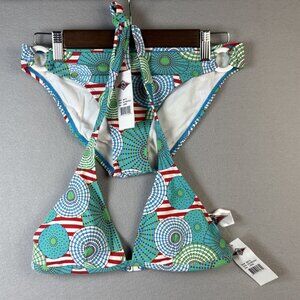Bear Bikini Bathing Suit 2 Piece Size L Blue And‎ Green Circles New With Tags